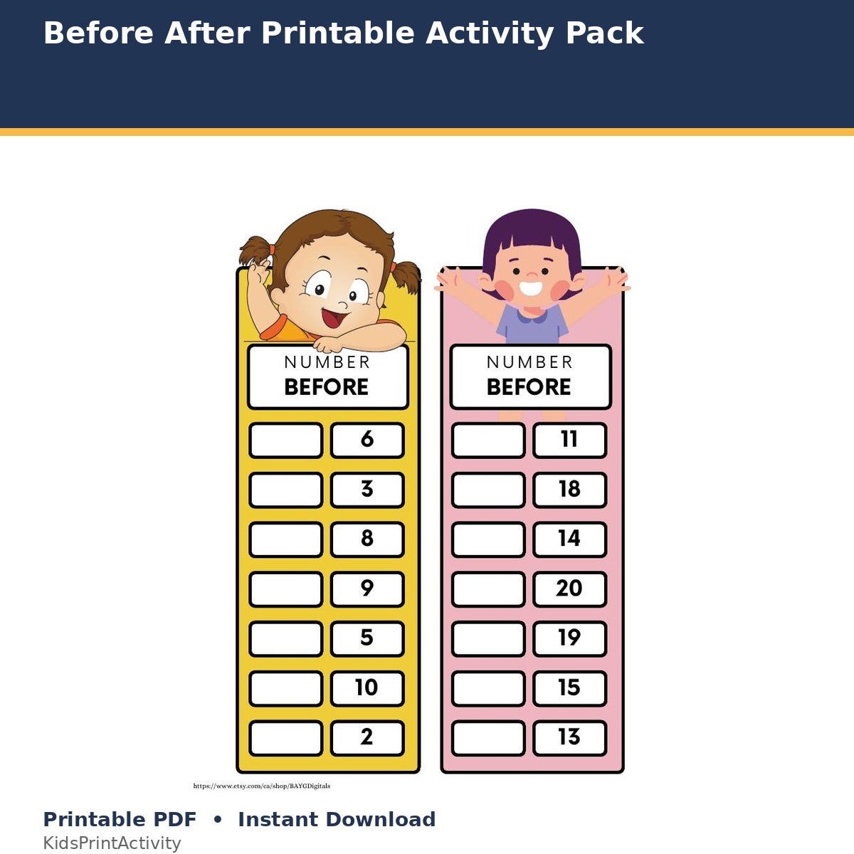 Before After Printable Activity Pack printable activity preview for kids