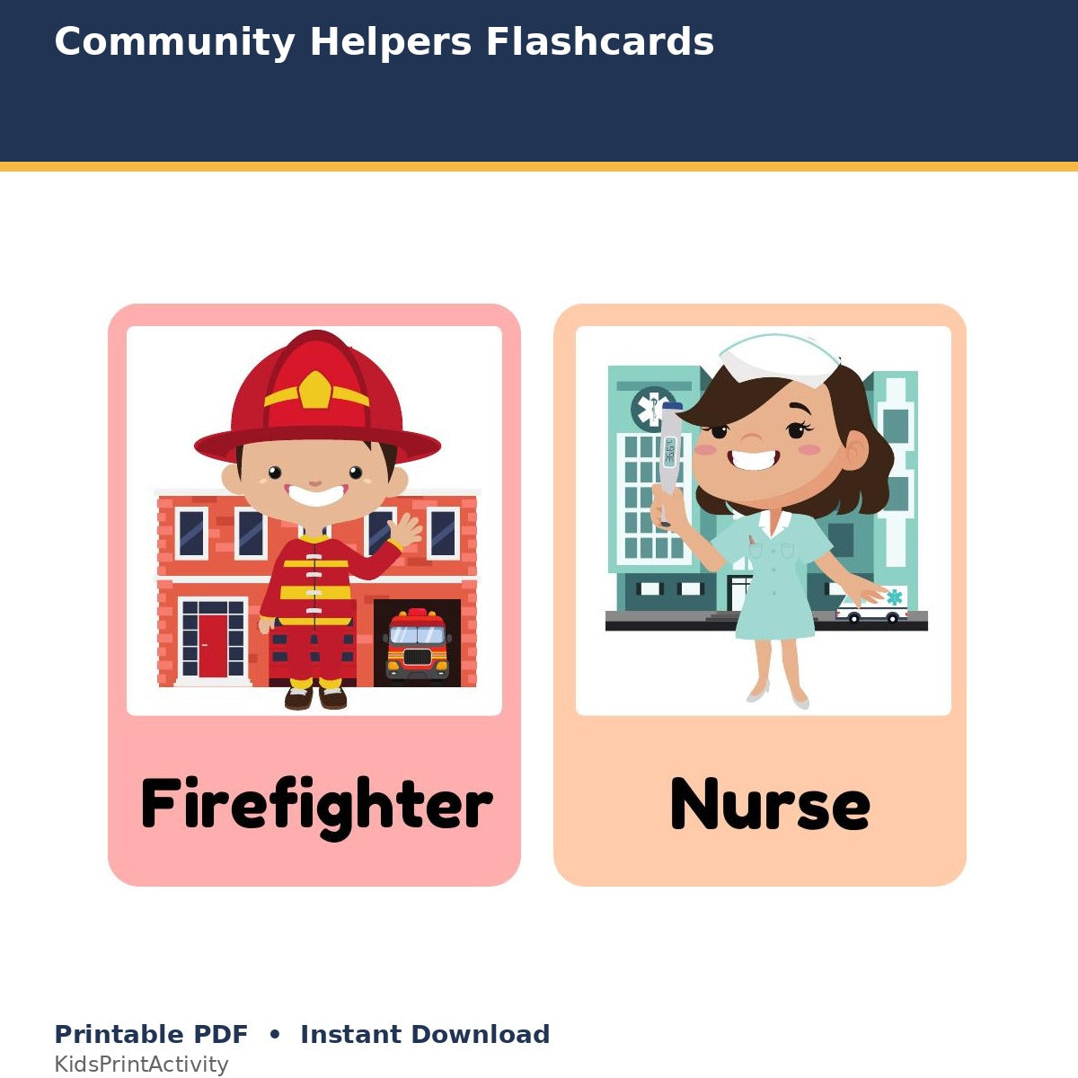 Community Helpers Flashcards printable activity preview for kids