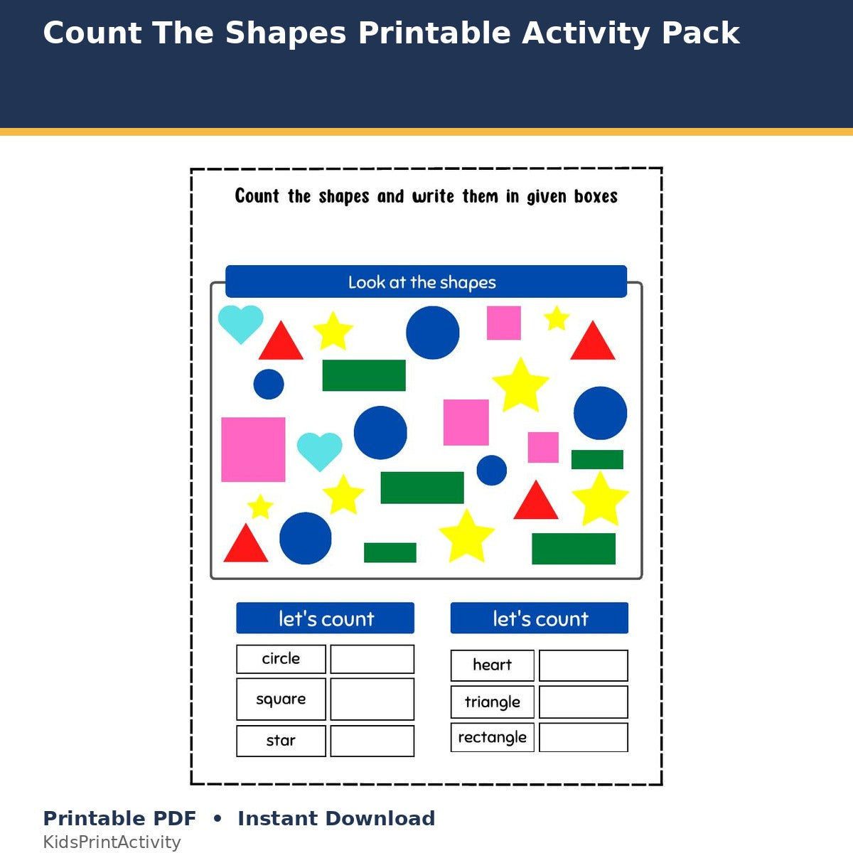 Count The Shapes Printable Activity Pack printable activity preview for kids