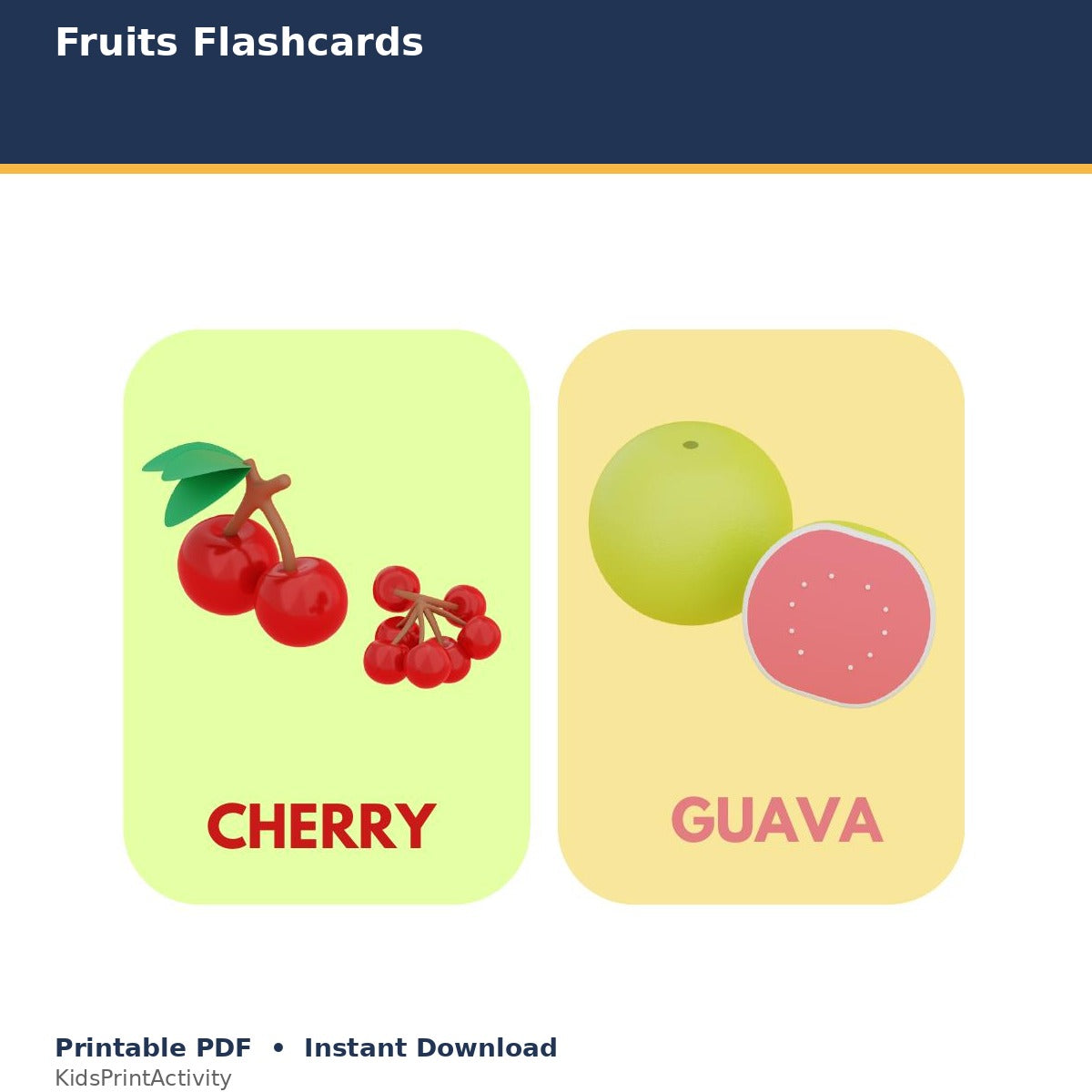 Fruits Flashcards printable activity preview for kids