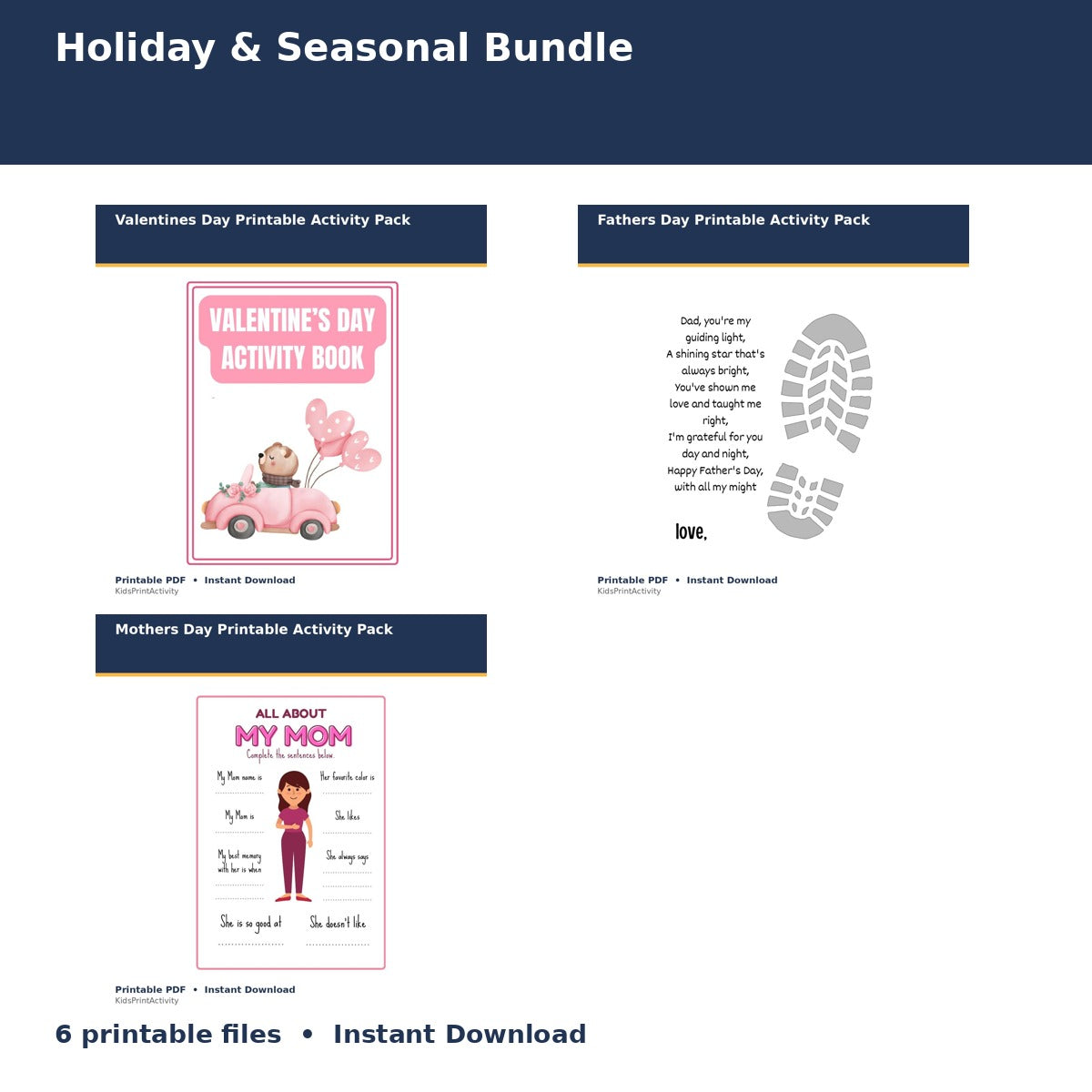 Holiday & Seasonal Bundle printable activity preview for kids