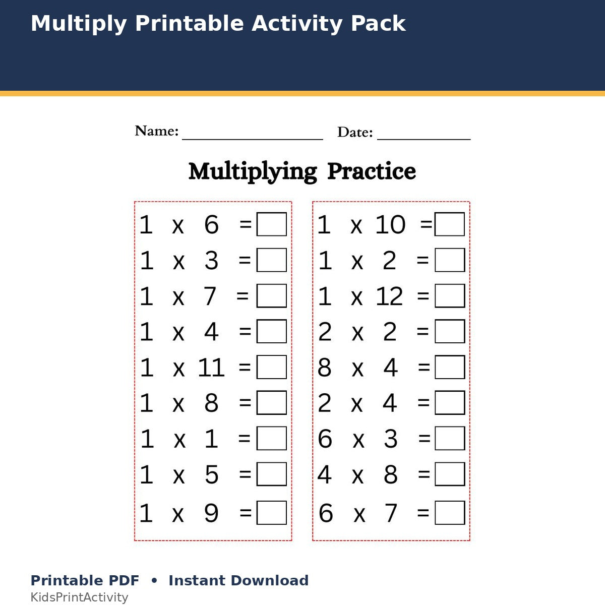 Multiply Printable Activity Pack printable activity preview for kids