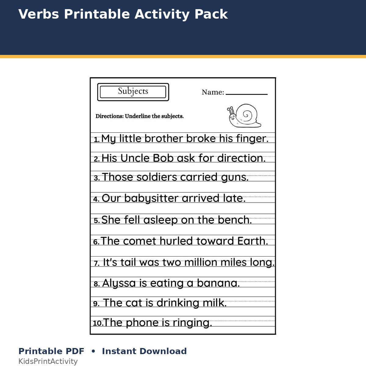 Verbs Printable Activity Pack printable activity preview for kids