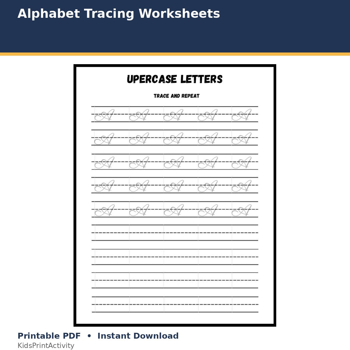 Alphabet Tracing Worksheets printable activity preview for kids