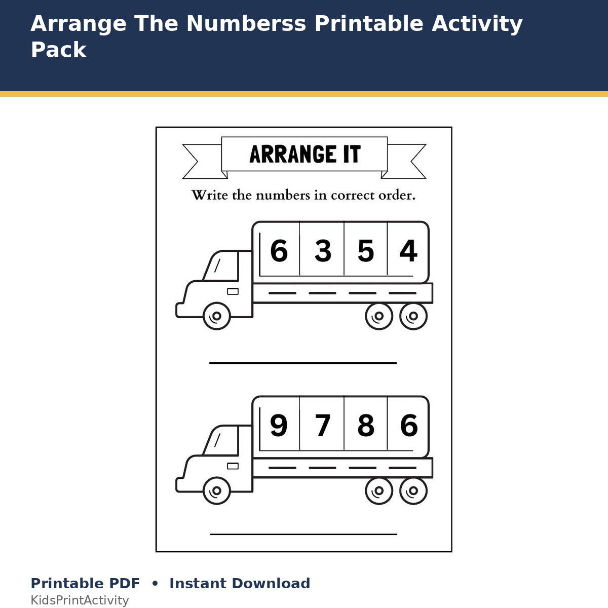 Arrange The Numbers Printable Activity Pack printable activity preview for kids