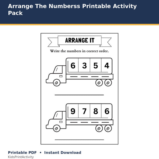 Arrange The Numbers Printable Activity Pack printable activity preview for kids
