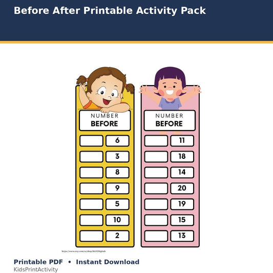 Before After Printable Activity Pack printable activity preview for kids
