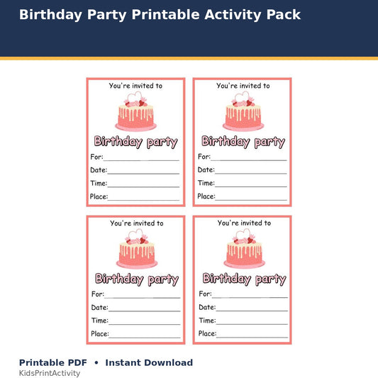 Birthday Party Printable Activity Pack printable activity preview for kids