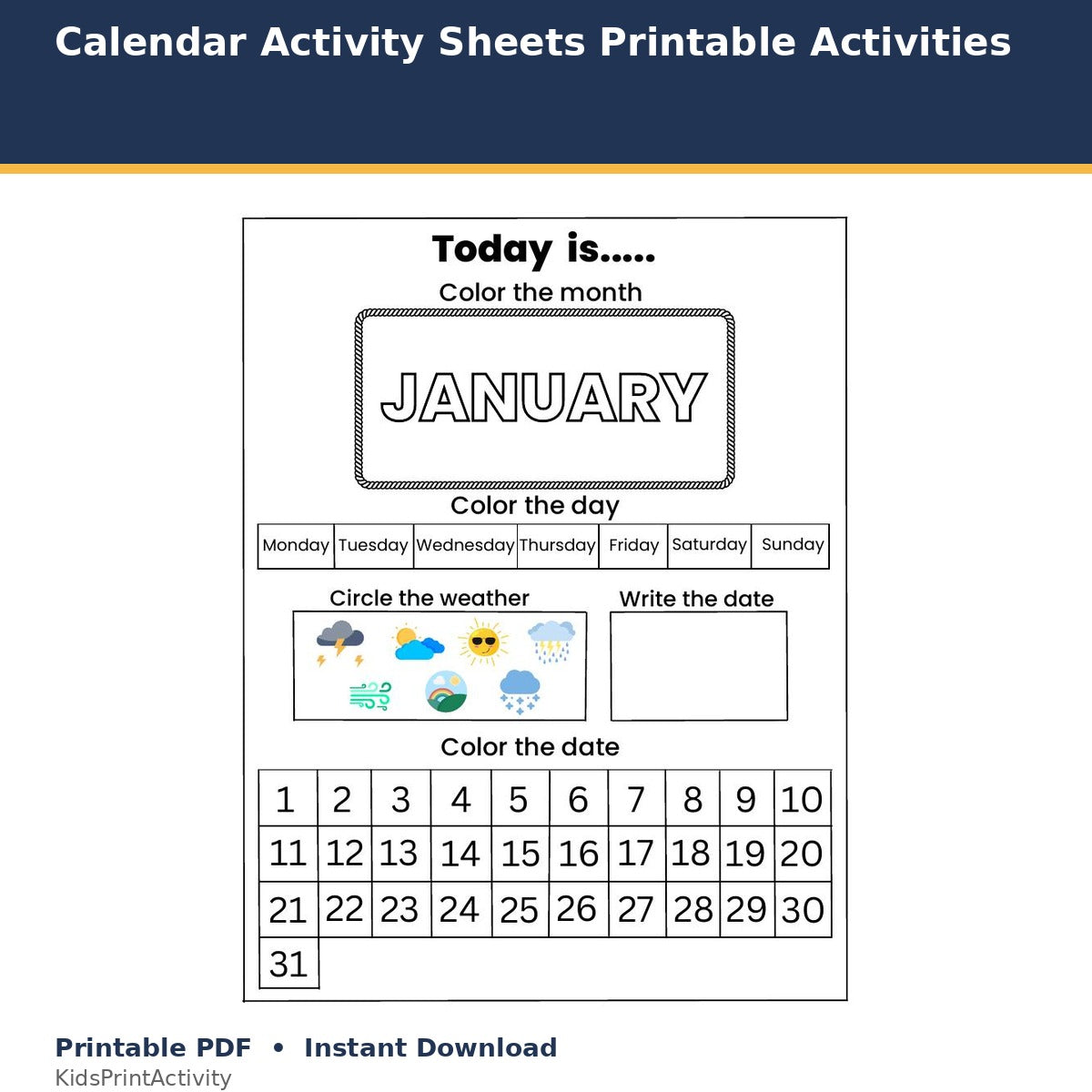 Calendar Activity Sheets Printable Activities printable activity preview for kids