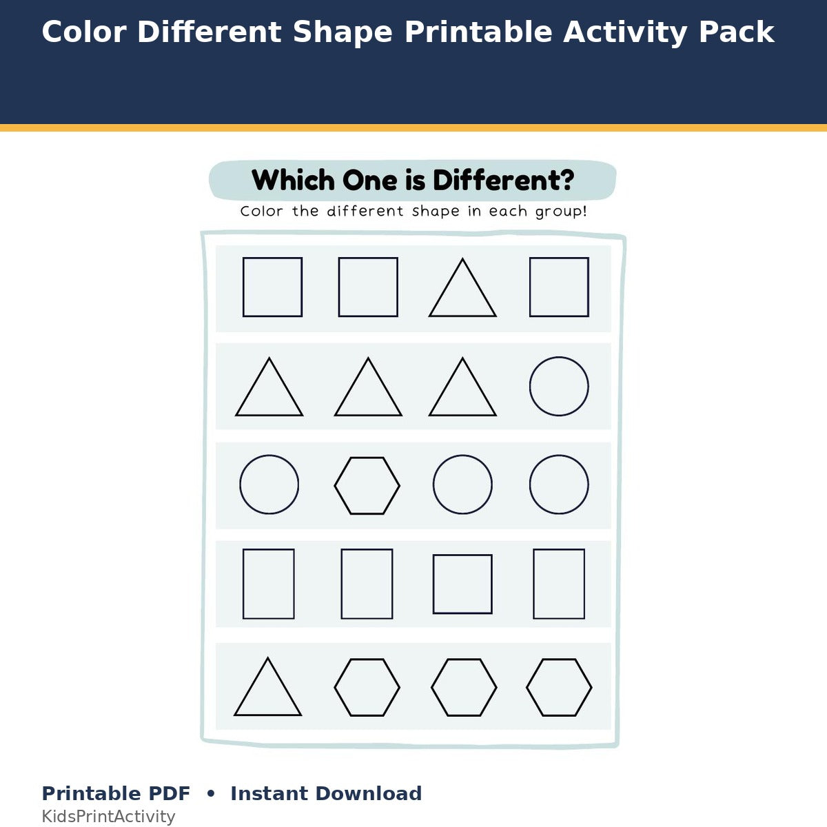 Color the Different Shapes Printable Activity Pack printable activity preview for kids