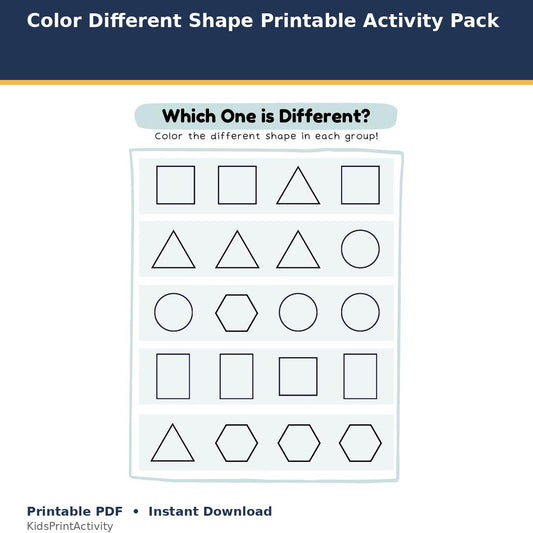 Color the Different Shapes Printable Activity Pack printable activity preview for kids