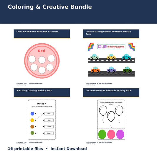 Coloring & Creative Bundle printable activity preview for kids