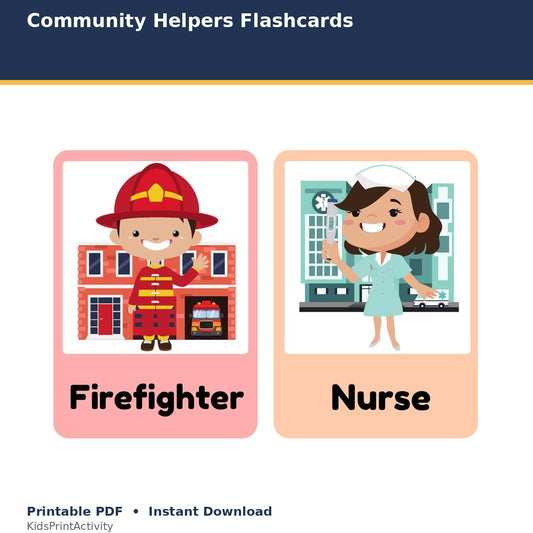 Community Helpers Flashcards printable activity preview for kids