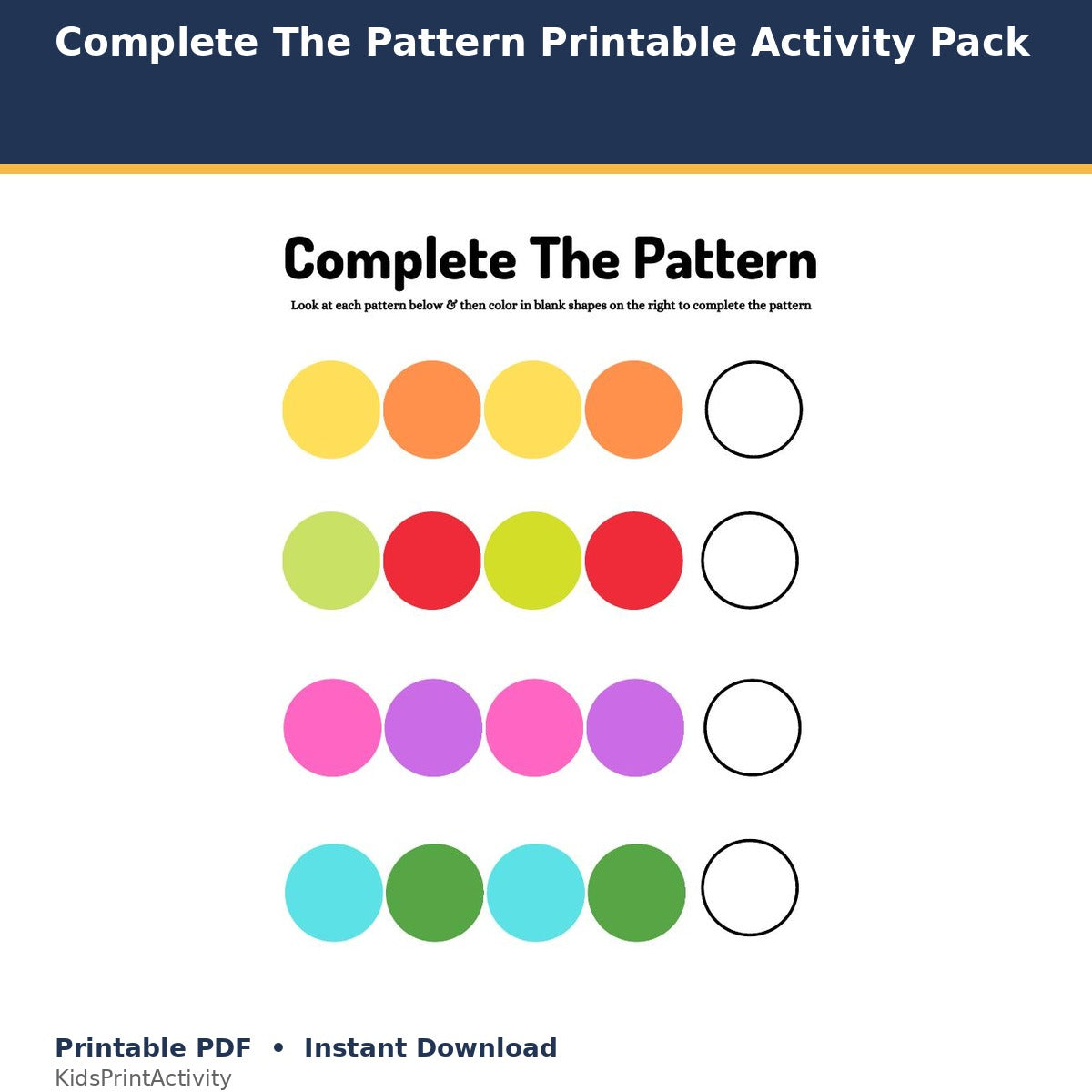 Complete The Pattern Printable Activity Pack printable activity preview for kids