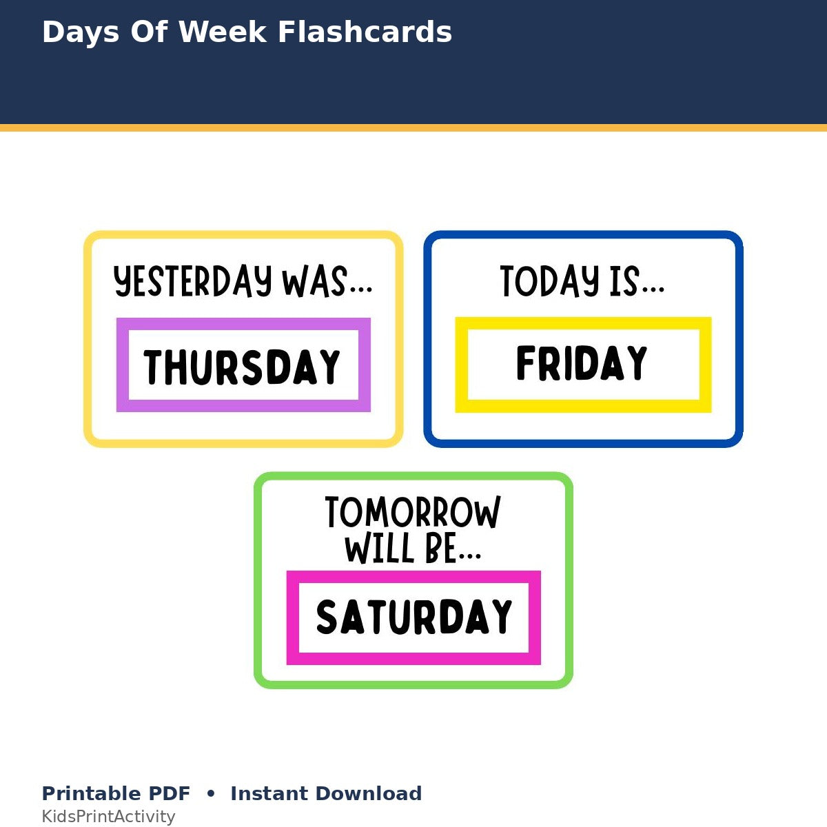Days of the Week Flashcards printable activity preview for kids