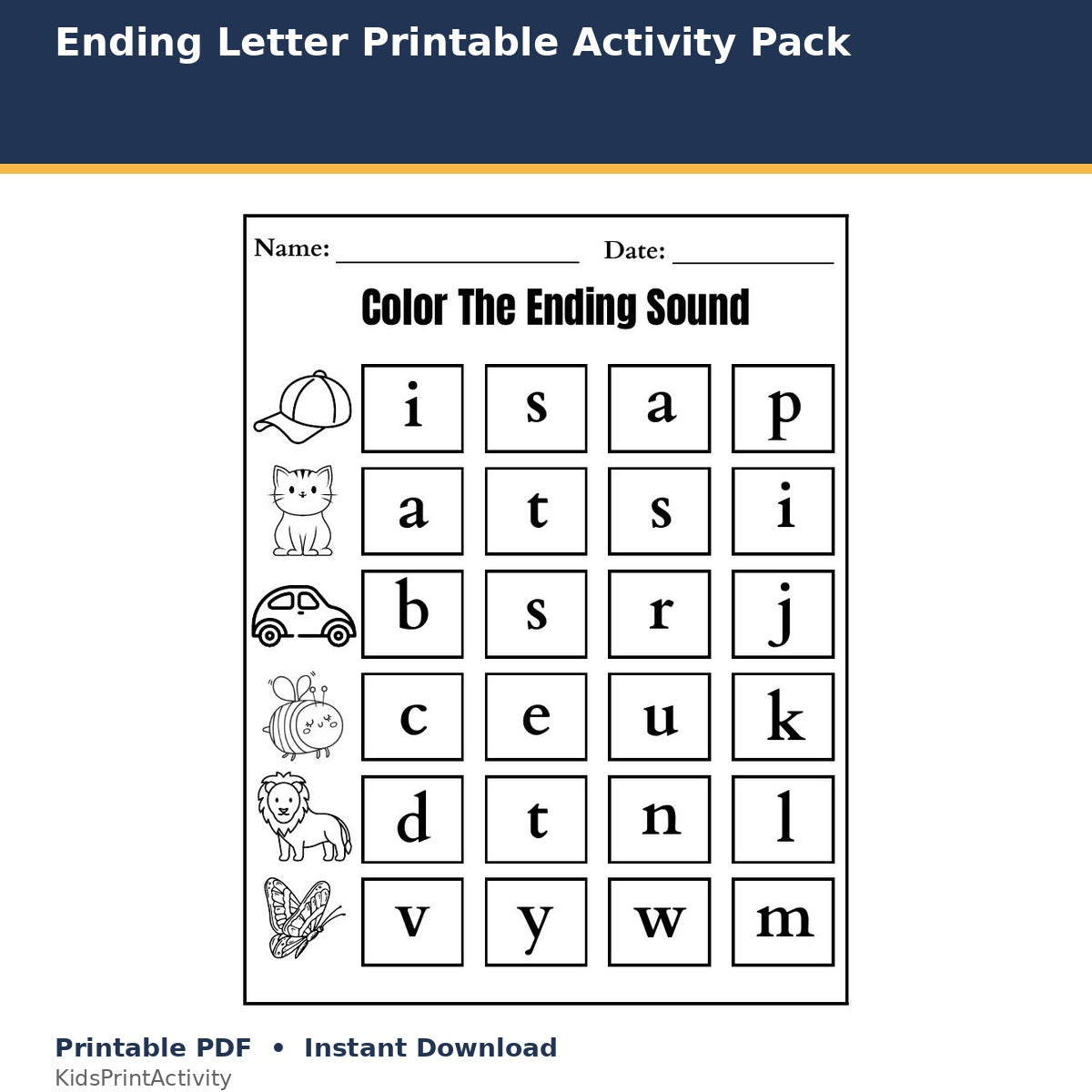 Ending Letter Printable Activity Pack printable activity preview for kids