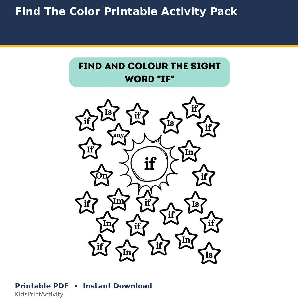 Find The Color Printable Activity Pack printable activity preview for kids