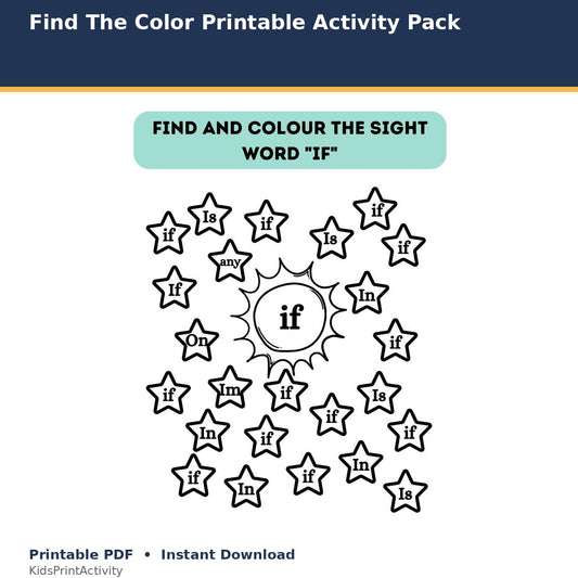 Find The Color Printable Activity Pack printable activity preview for kids