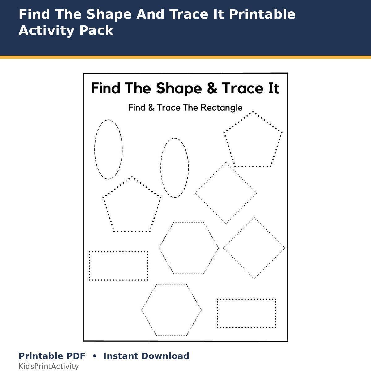 Find The Shape And Trace It Printable Activity Pack printable activity preview for kids