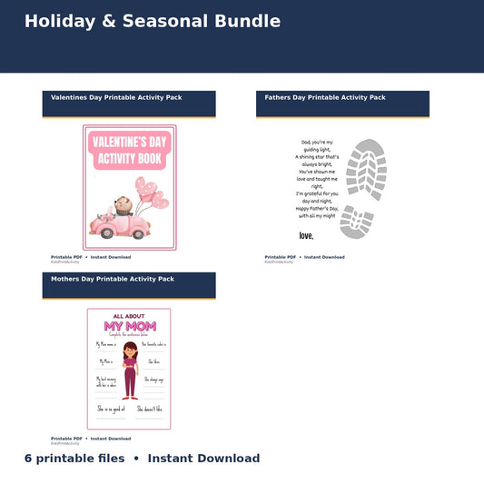 Holiday & Seasonal Bundle printable activity preview for kids
