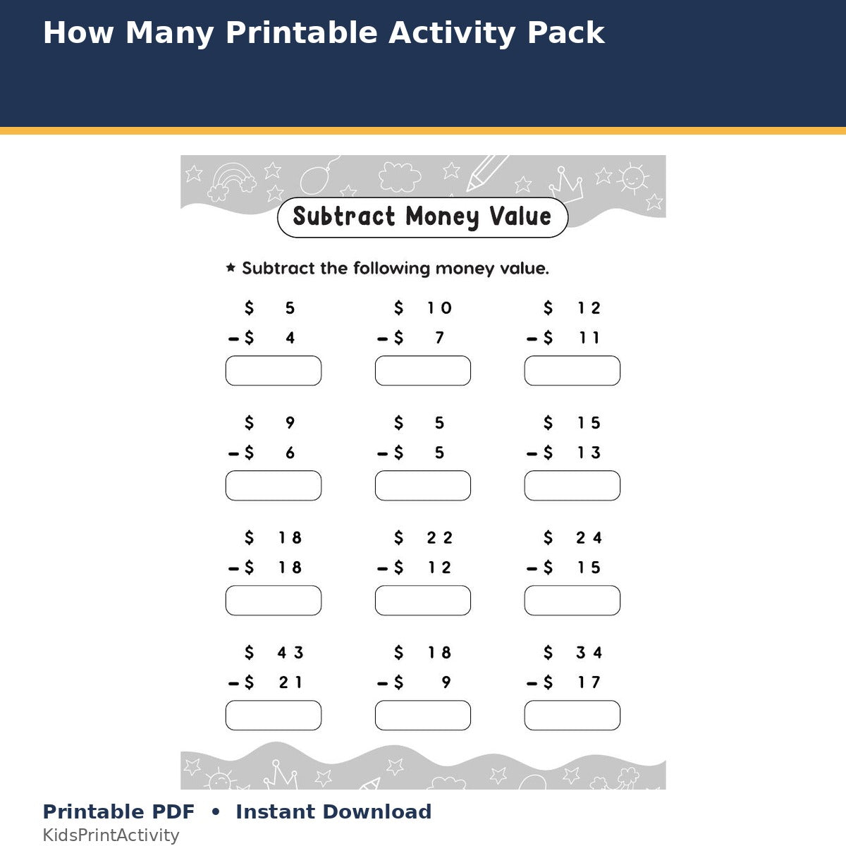 How Many Printable Activity Pack printable activity preview for kids