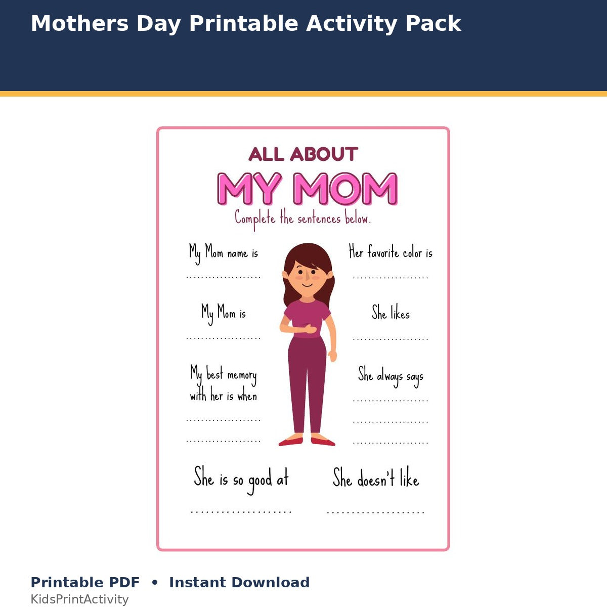 Mother's Day Printable Activity Pack printable activity preview for kids