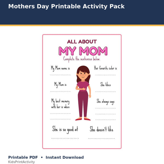 Mother's Day Printable Activity Pack printable activity preview for kids