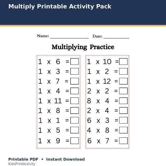Multiply Printable Activity Pack printable activity preview for kids