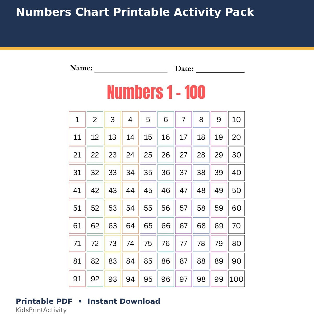 Numbers Chart Printable Activity Pack printable activity preview for kids