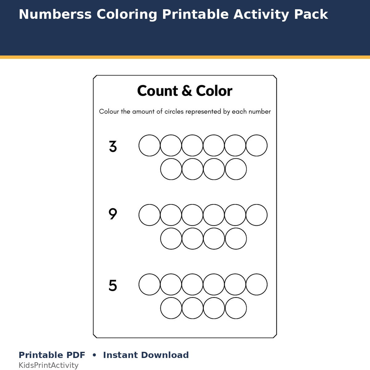 Numbers Coloring Printable Activity Pack printable activity preview for kids