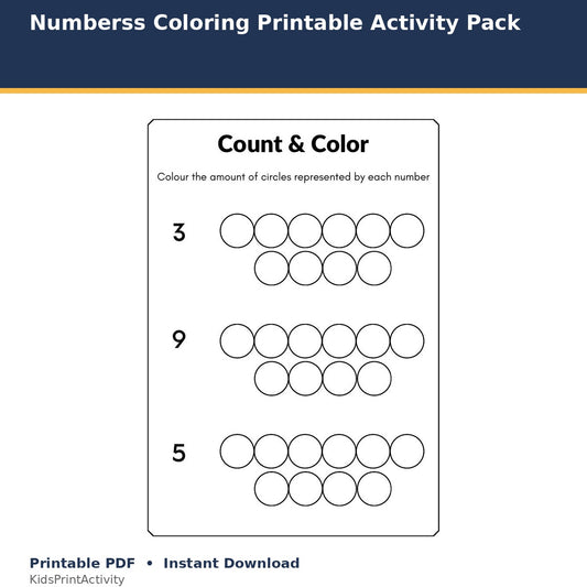 Numbers Coloring Printable Activity Pack printable activity preview for kids
