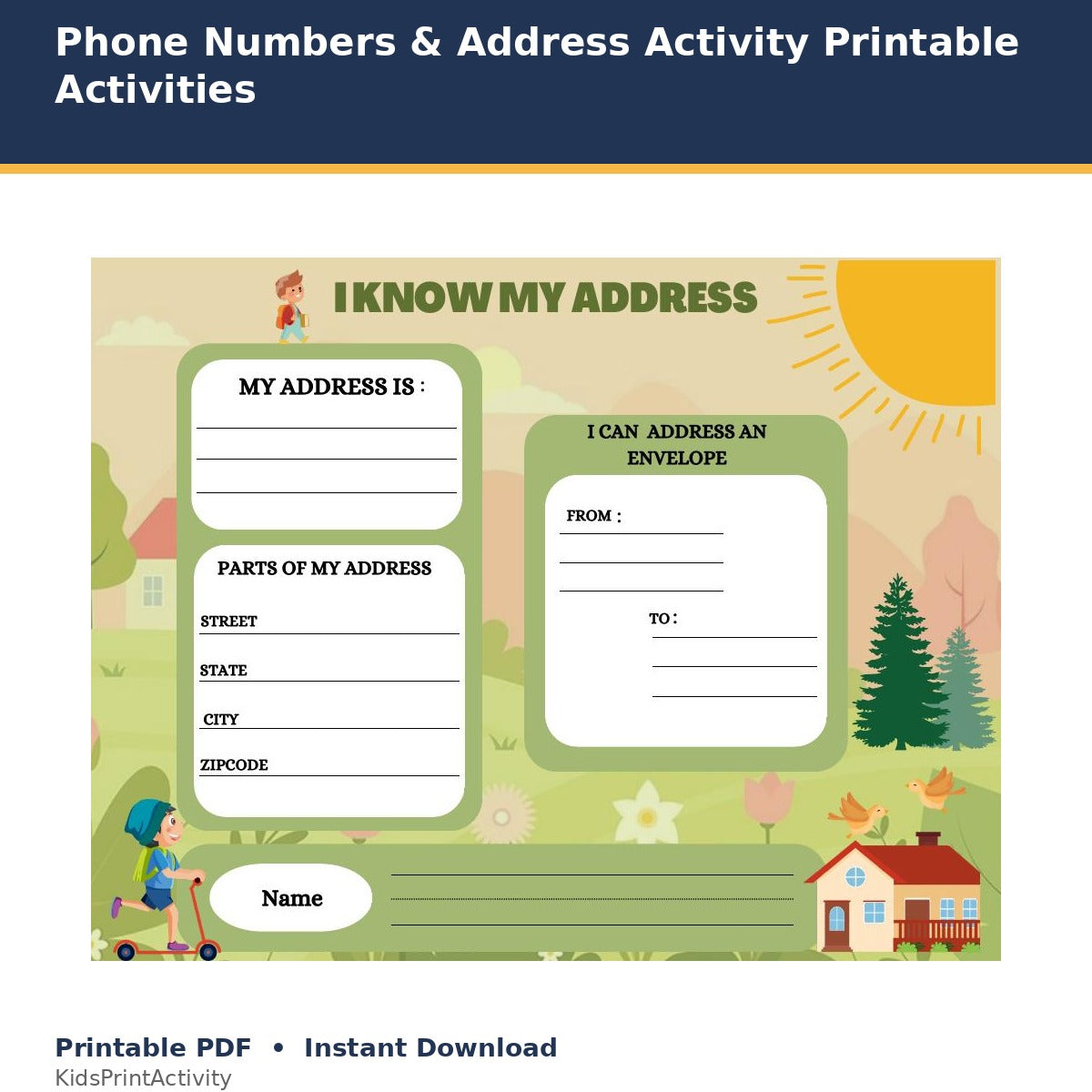 Phone Number & Address Safety Activity printable activity preview for kids