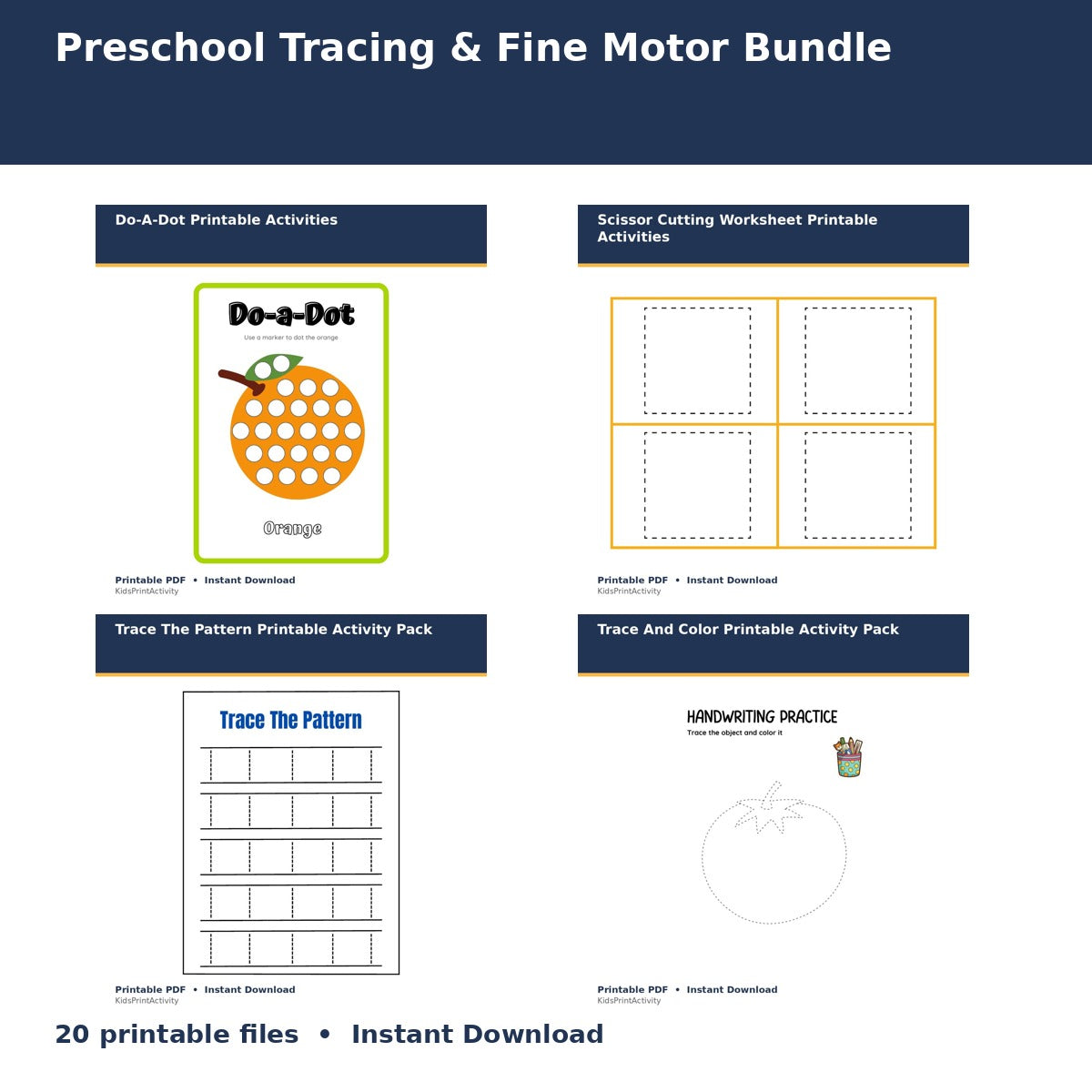Preschool Tracing & Fine Motor Bundle printable activity preview for kids