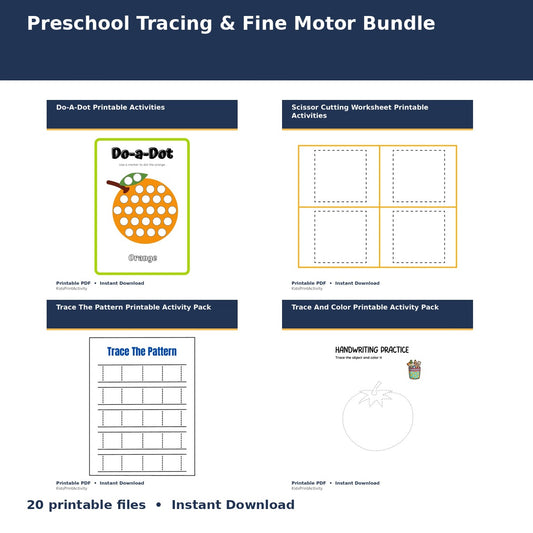Preschool Tracing & Fine Motor Bundle printable activity preview for kids