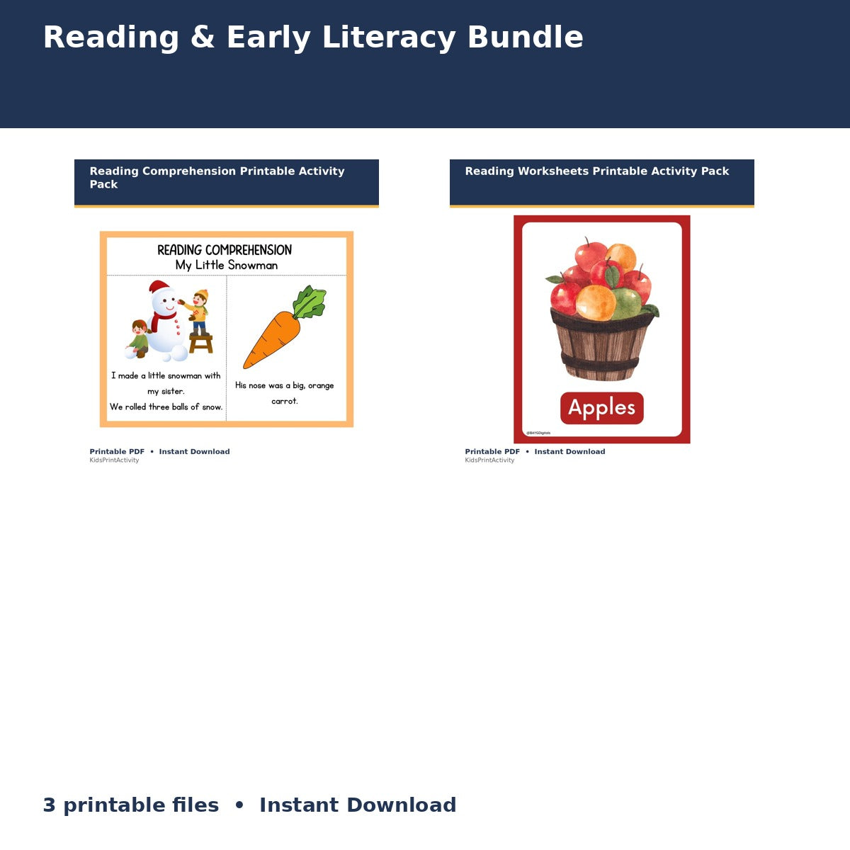 Reading & Early Literacy Bundle printable activity preview for kids