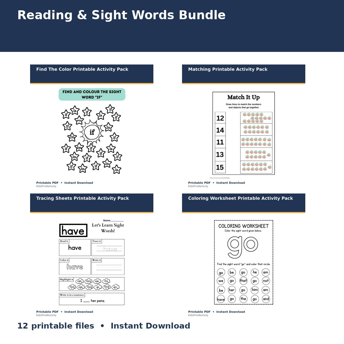 Reading & Sight Words Bundle printable activity preview for kids