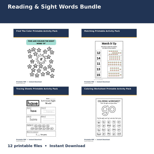 Reading & Sight Words Bundle printable activity preview for kids