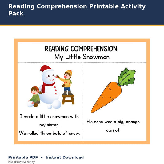 Reading Comprehension Printable Activity Pack printable activity preview for kids