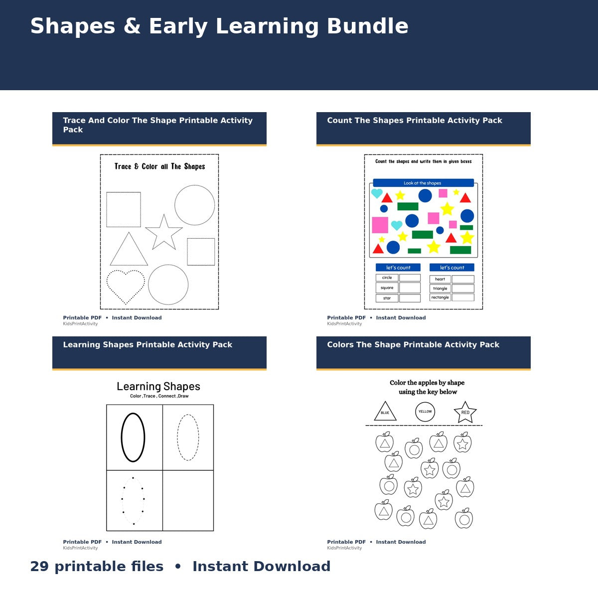 Shapes & Early Learning Bundle printable activity preview for kids