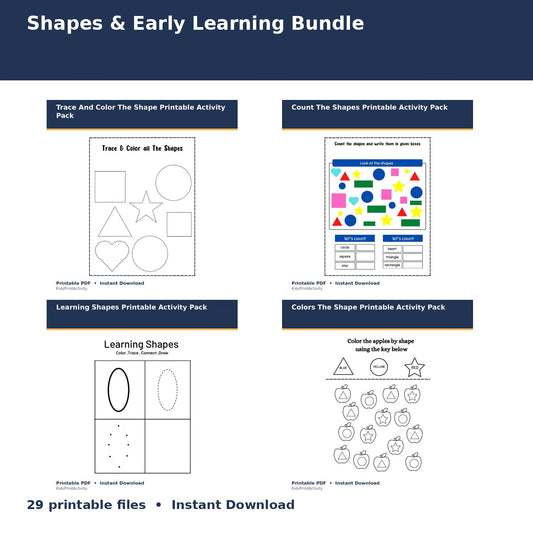 Shapes & Early Learning Bundle printable activity preview for kids