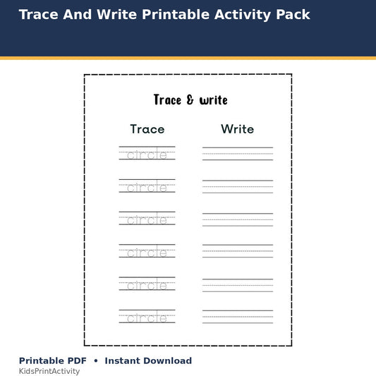 Trace And Write Printable Activity Pack printable activity preview for kids