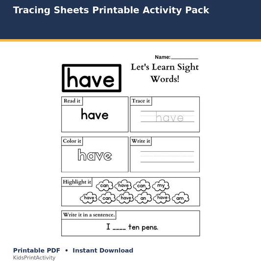 Tracing Sheets Printable Activity Pack printable activity preview for kids