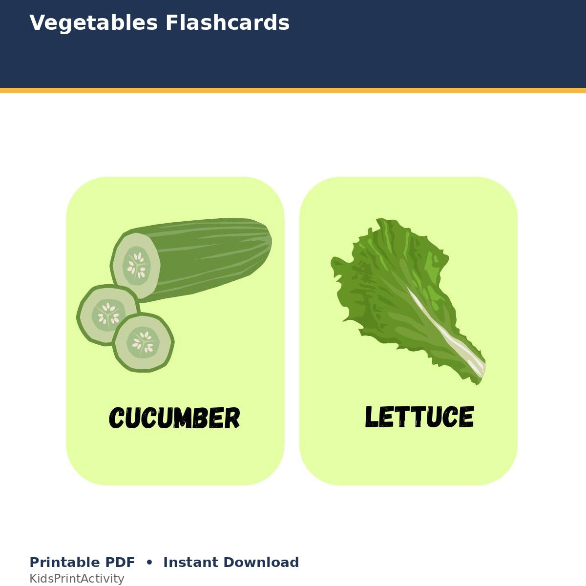 Vegetables Flashcards printable activity preview for kids