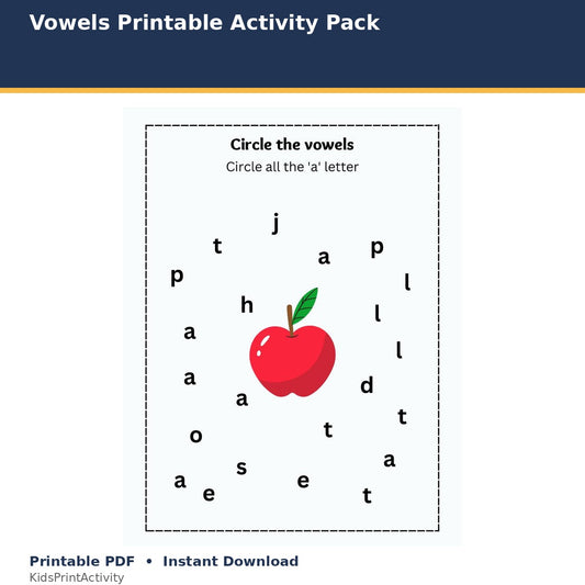 Vowels Printable Activity Pack printable activity preview for kids
